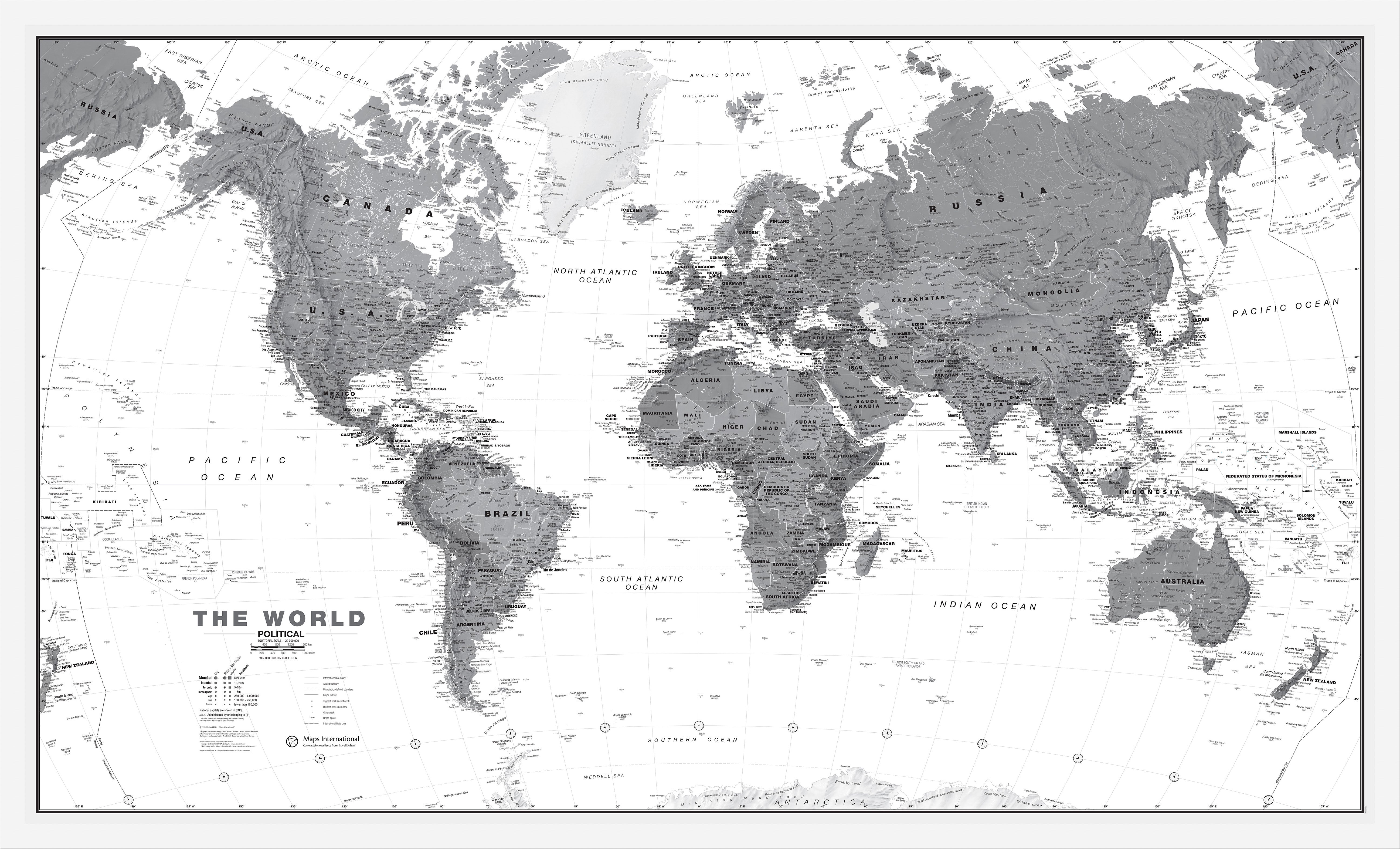 WM01642_L_WDWHI - World Wall Map Political Black & White