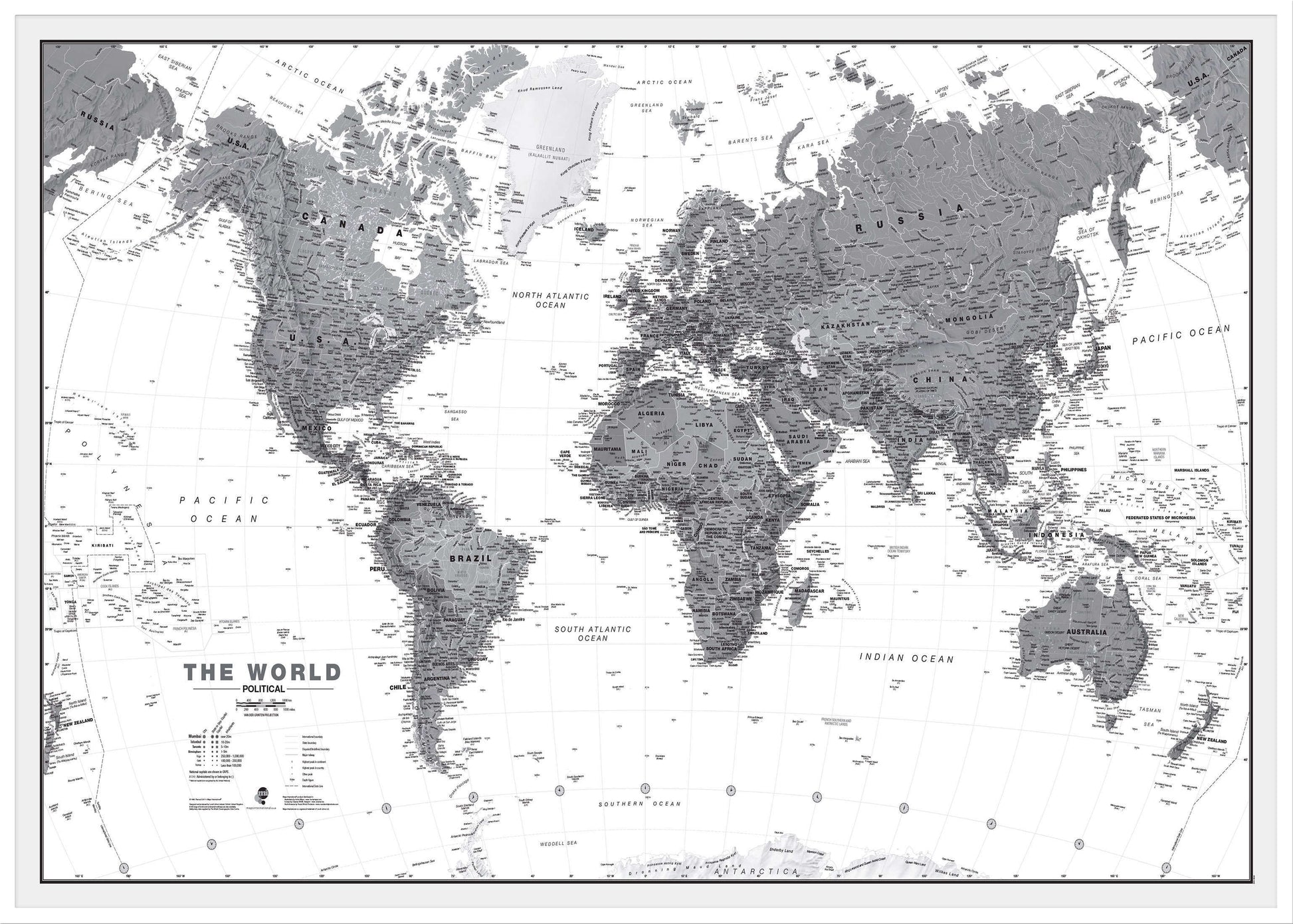 WM01642_L_LBWWH - World Wall Map Political Black & White