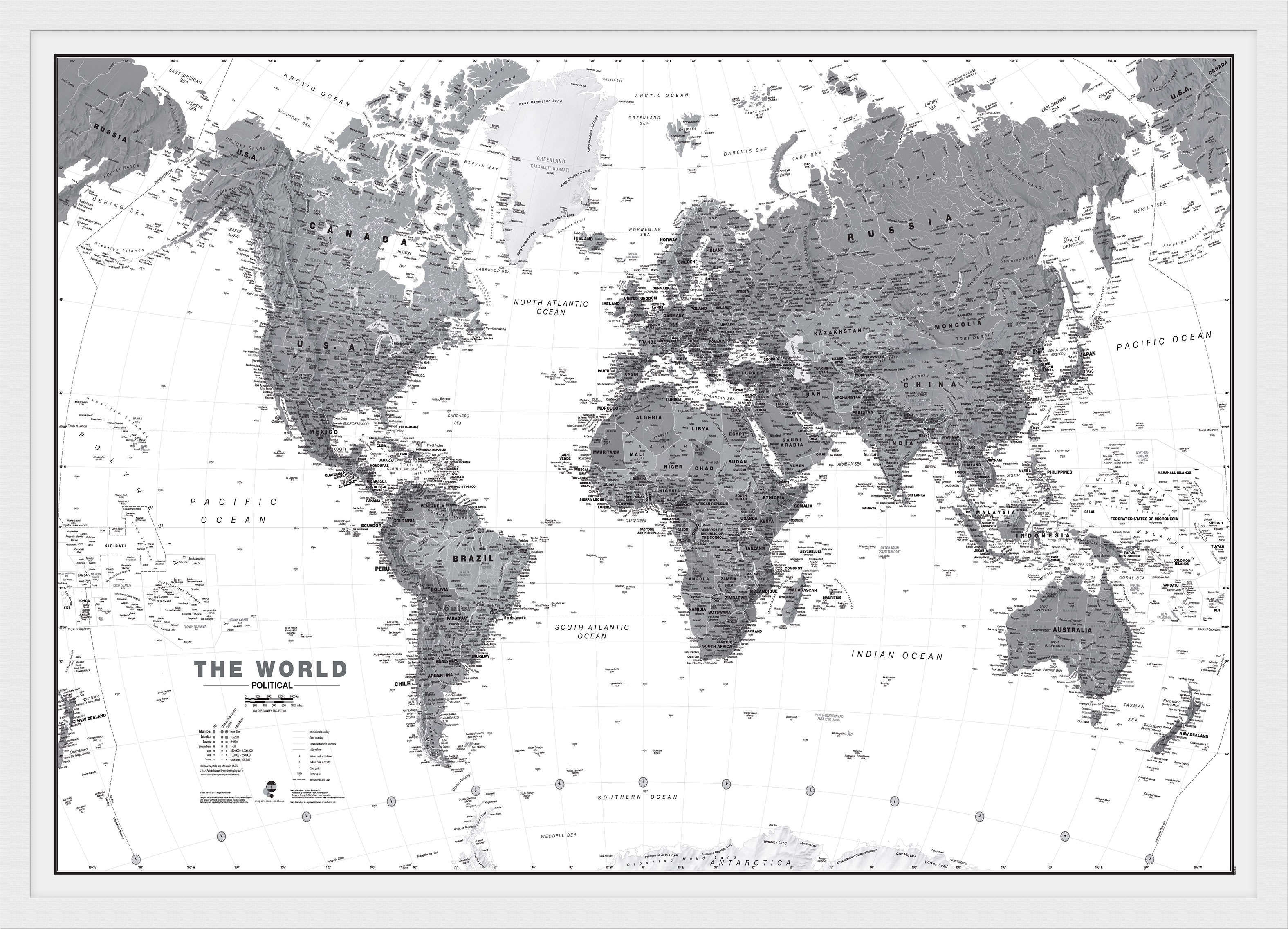 WM01642_M_WDWHI - World Wall Map Political Black & White