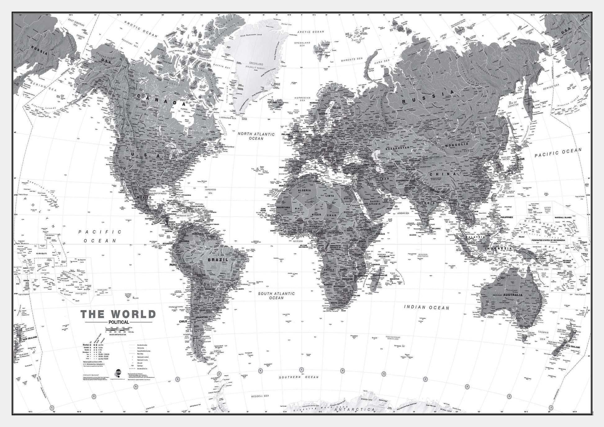 WM01642_M_PAPER - World Wall Map Political Black & White