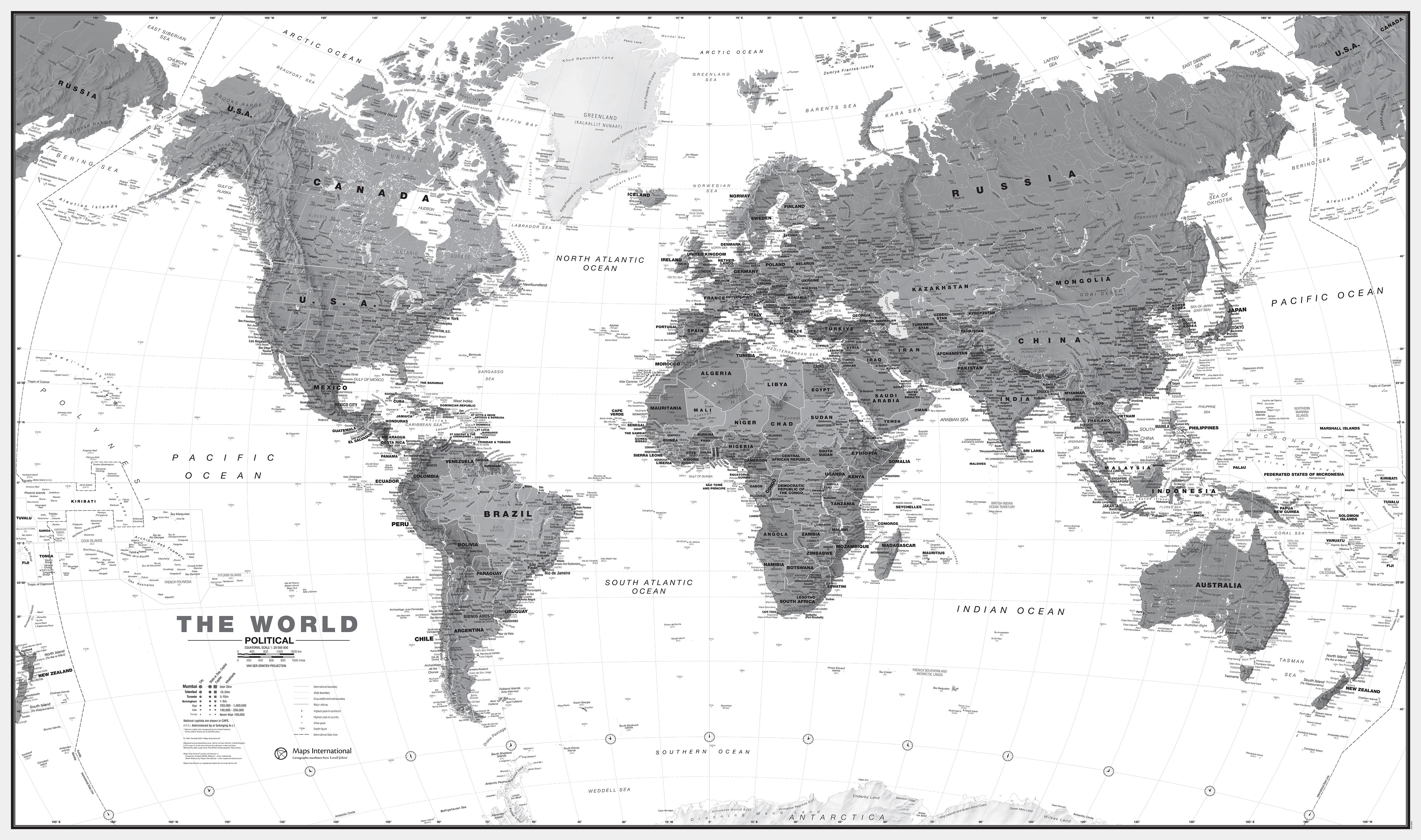 WM01642_M_PAPER - World Wall Map Political Black & White