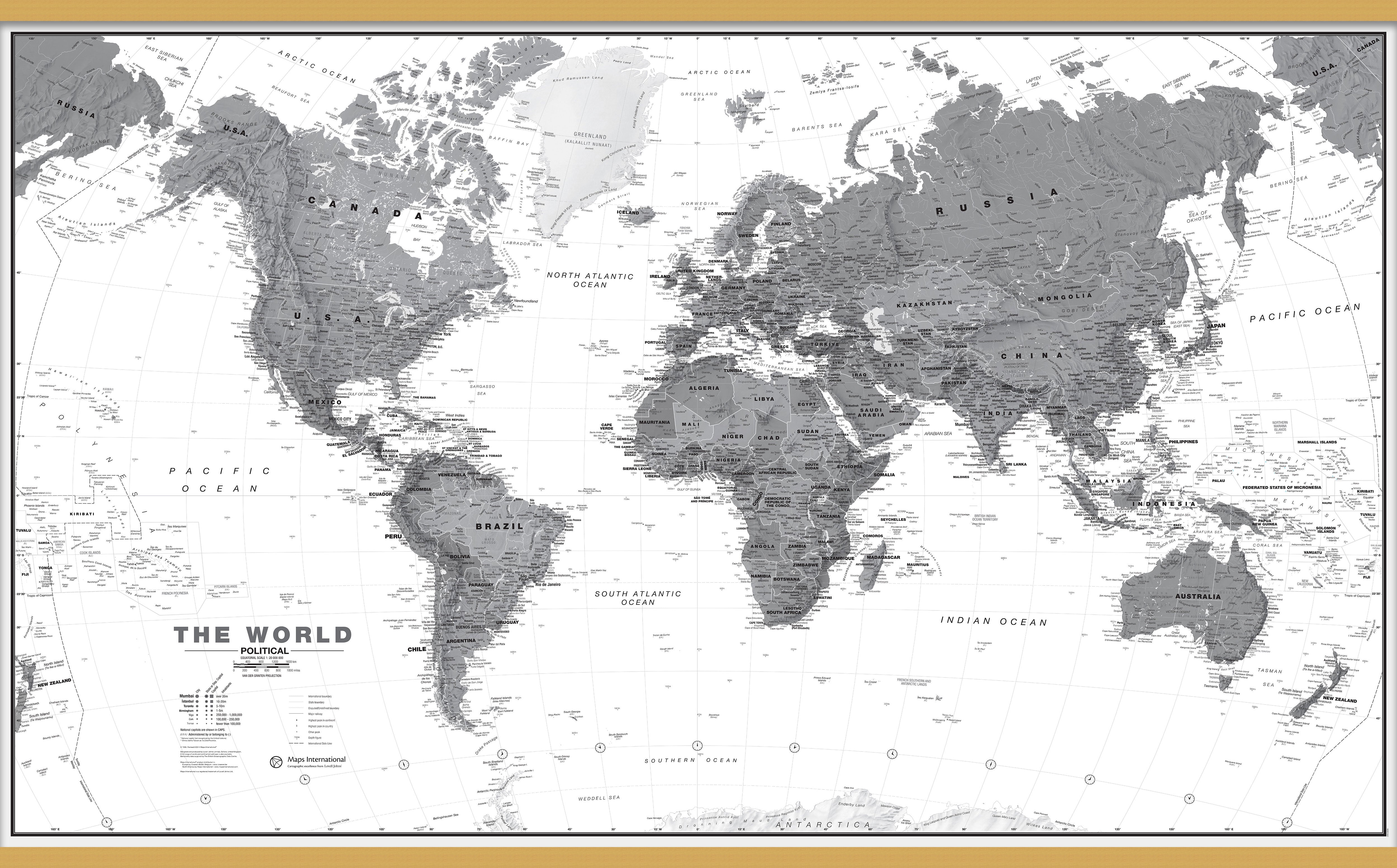 WM01642_L_LWDHB - World Wall Map Political Black & White