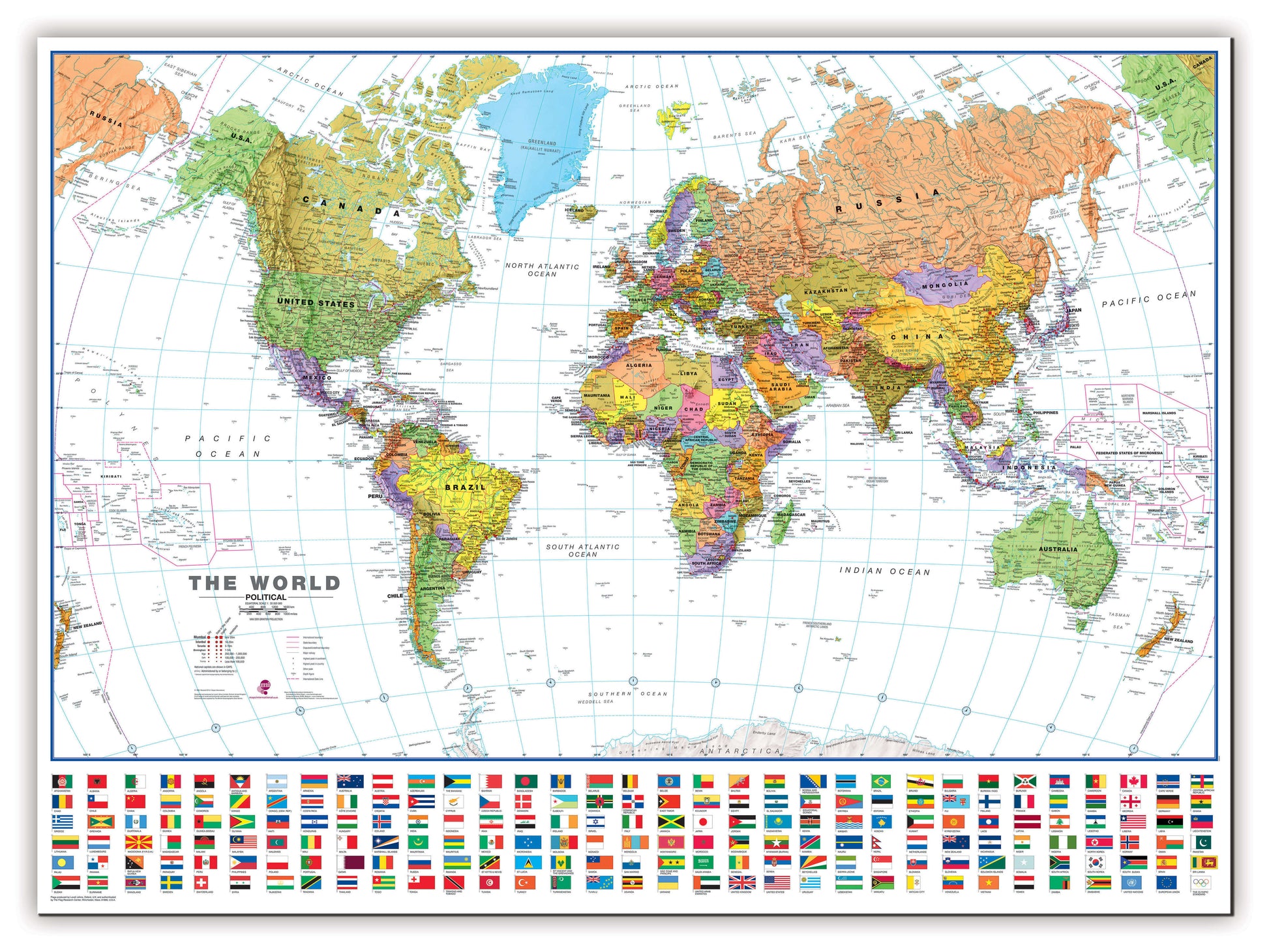 WM00401_L_CANVA - World Wall Map Political with flags White Ocean