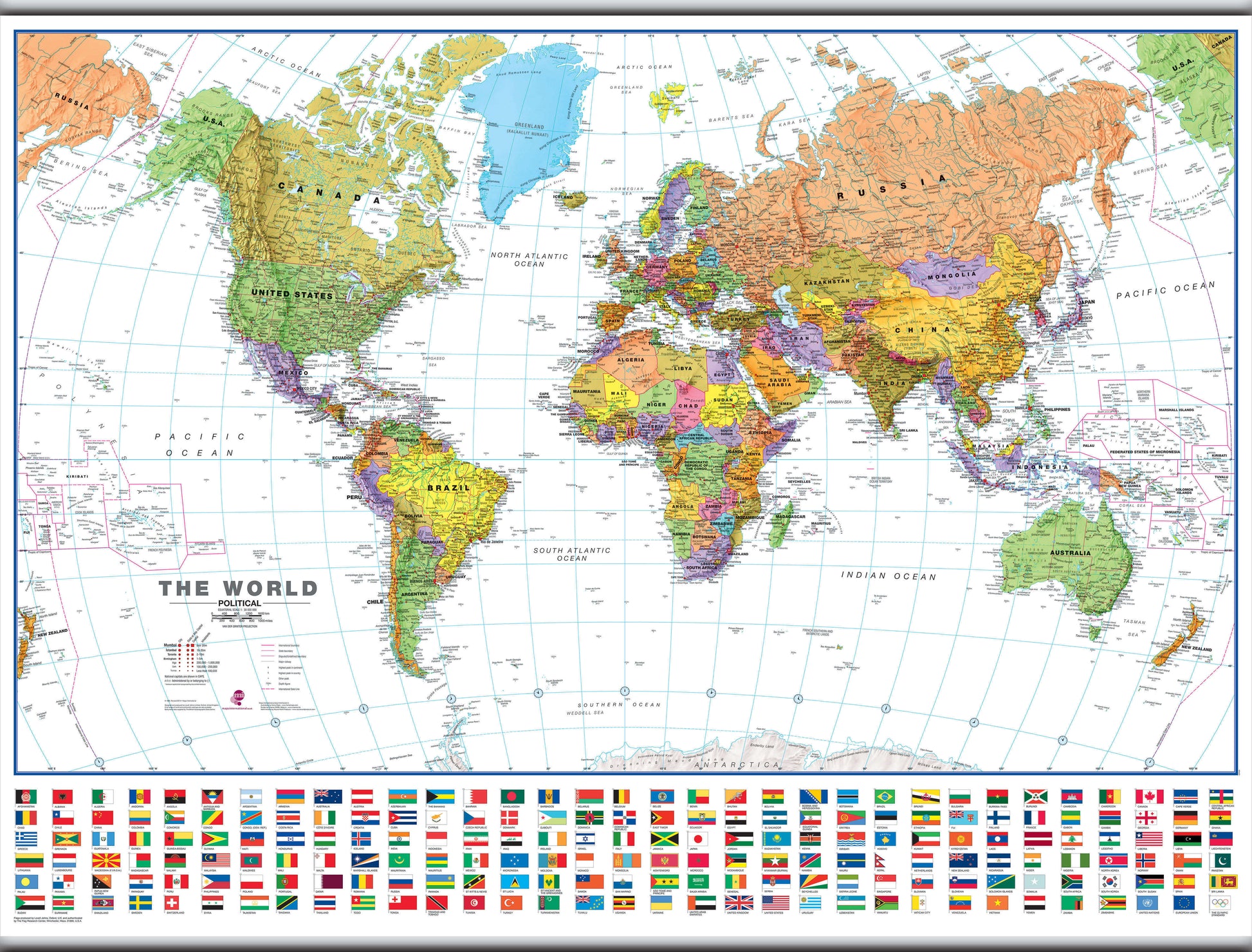 WM00401_L_CANHB - World Wall Map Political with flags White Ocean