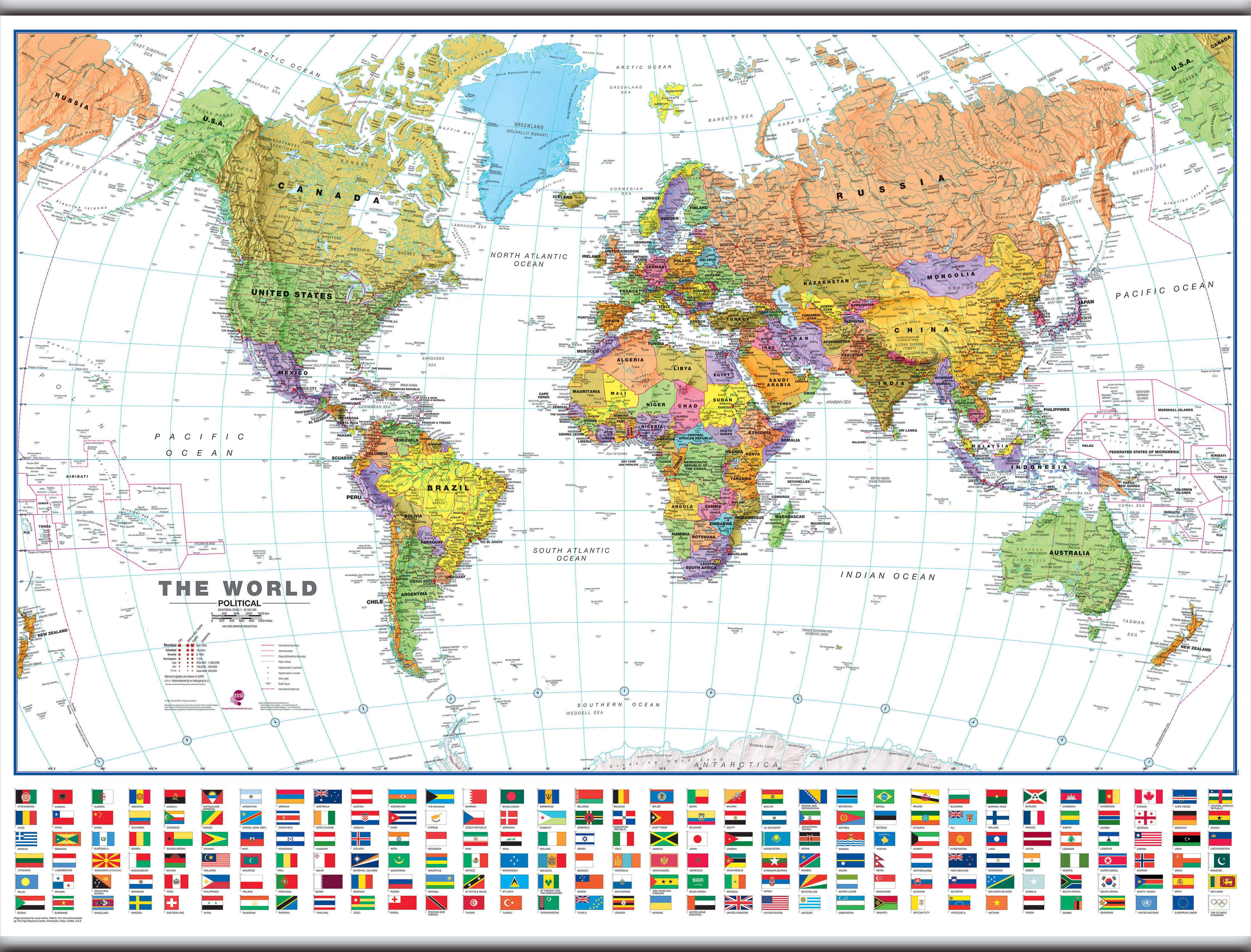WM00401_L_CANHB - World Wall Map Political with flags White Ocean