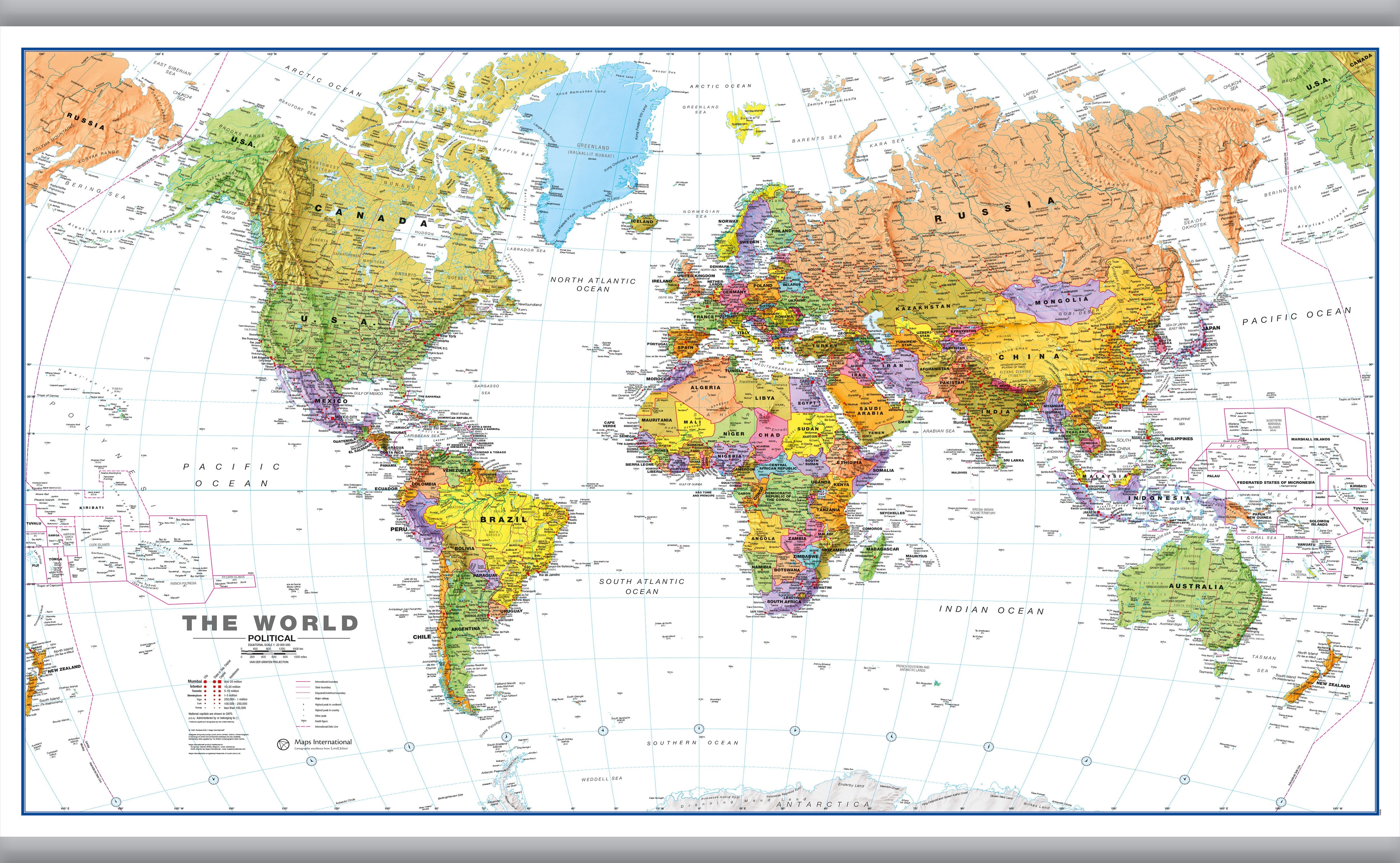 WM00401_L_LAMHB - World Wall Map Political with flags White Ocean