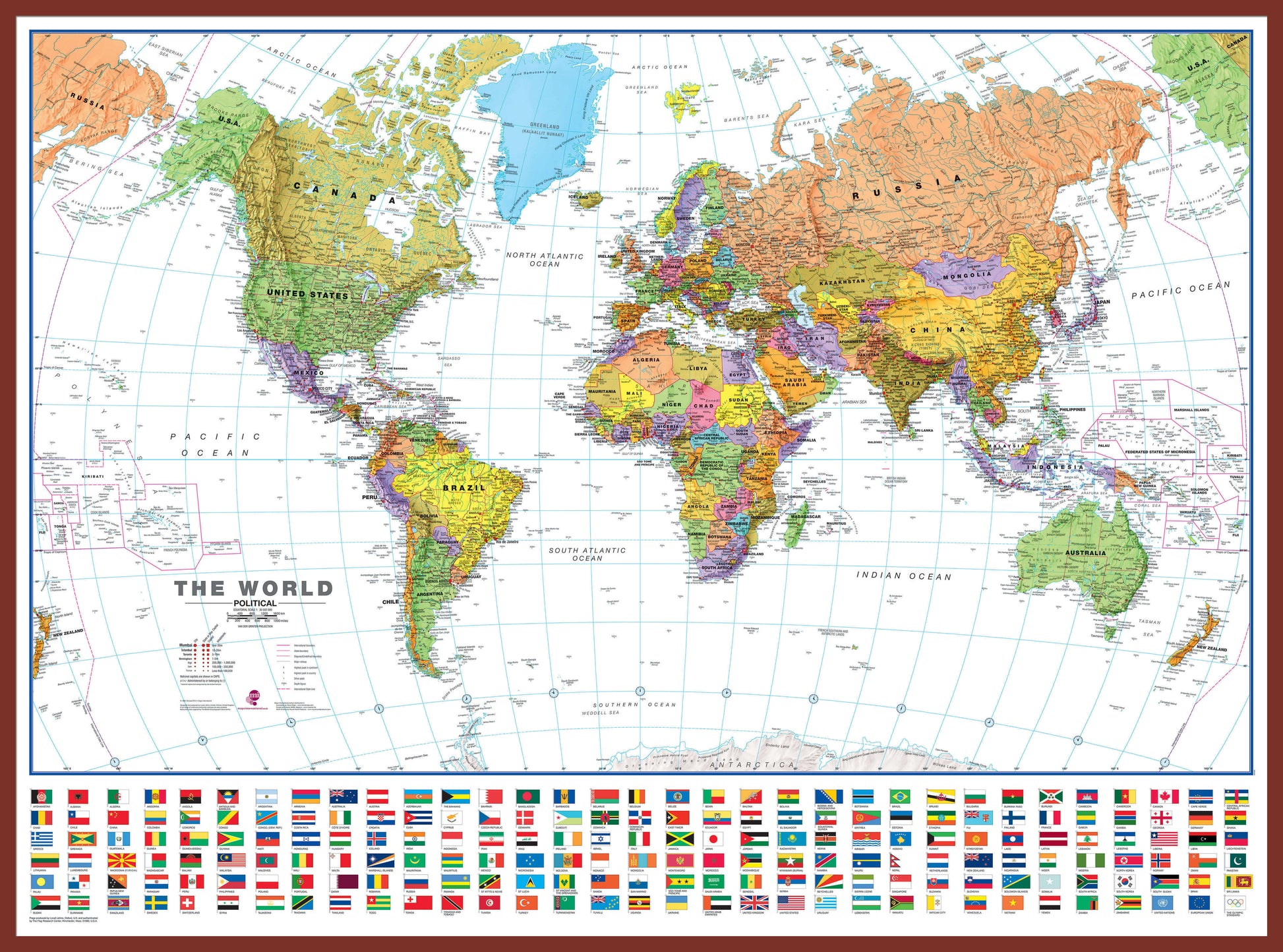 WM00401_L_LBDOK - World Wall Map Political with flags White Ocean