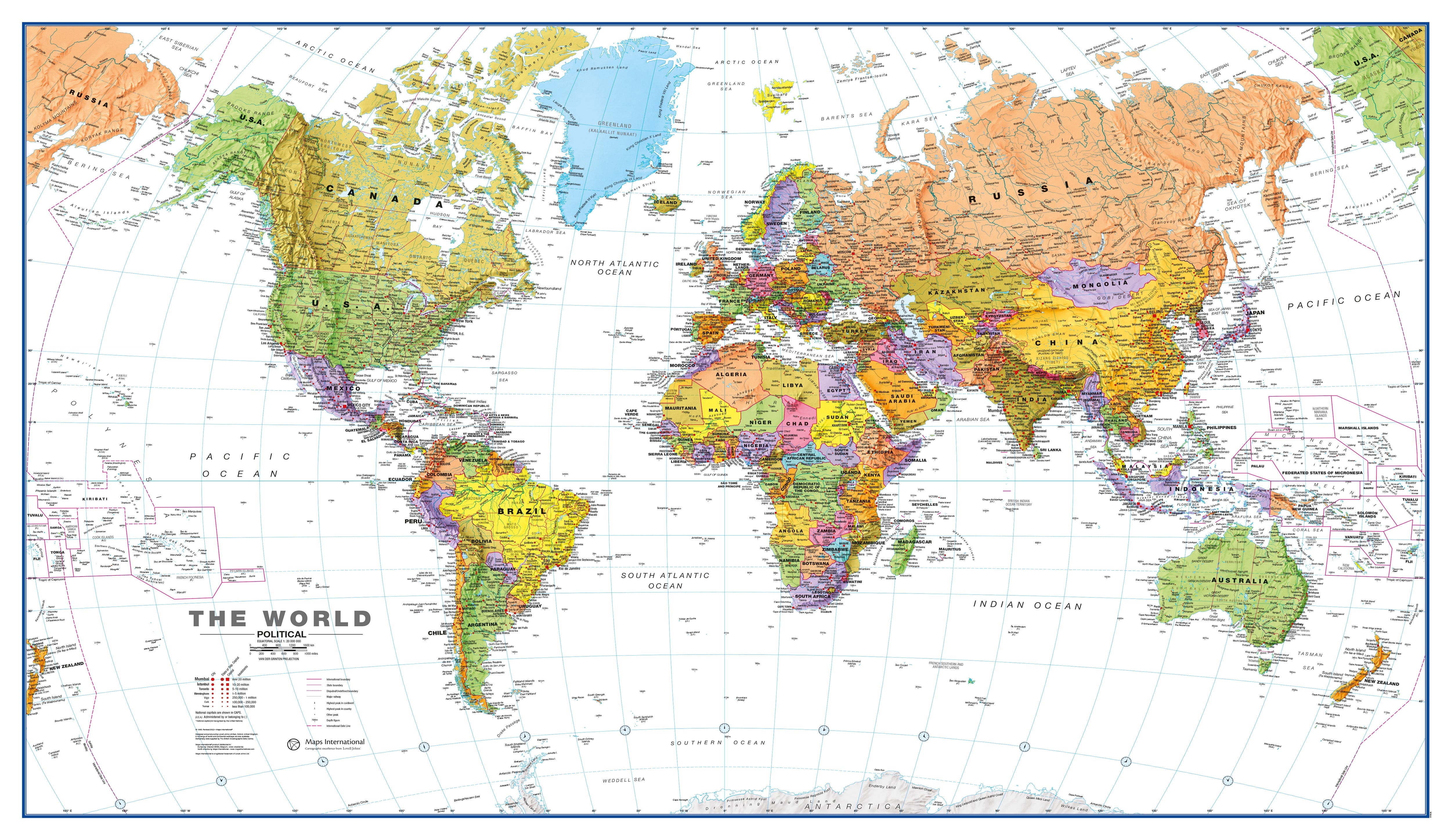 WM00401_L_LAMIN - World Wall Map Political with flags White Ocean