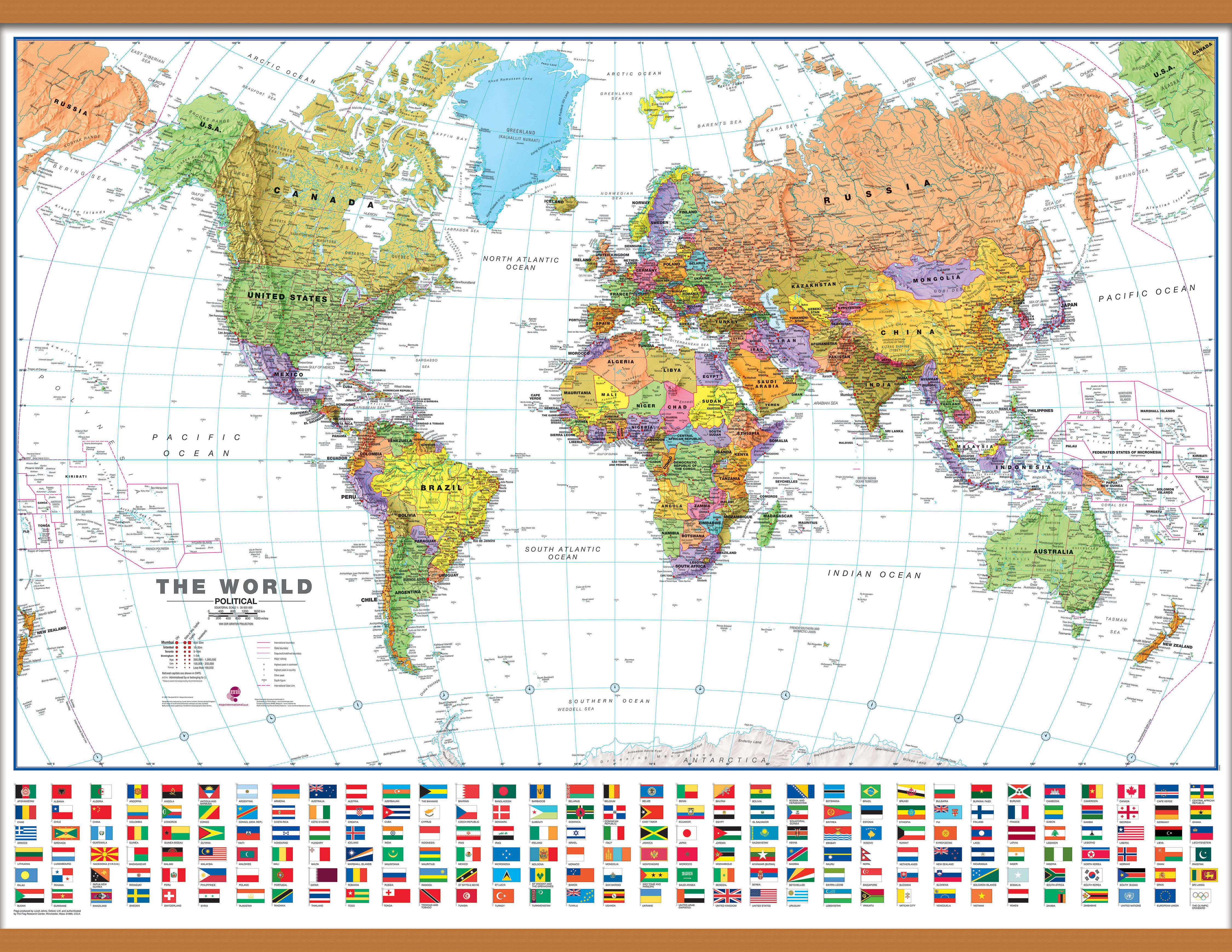 WM00401_L_CWDHB - World Wall Map Political with flags White Ocean